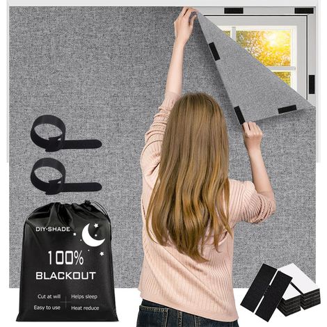 Verdunkelungsvorhang ohne Bohren, zuschneidbares Leinen-Verdunkelungsrollo, Sonnenschutzfolie, Thermoverdunkelungsstoff für Fenster, 100 x 150 cm (1/4)