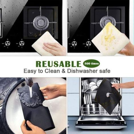 Protection Plaque Cuisson Gaz - Tissu Fibre Verre Téflon - 27 x 27 cm - Résistant Chaleur -10 Pièces (1/5)