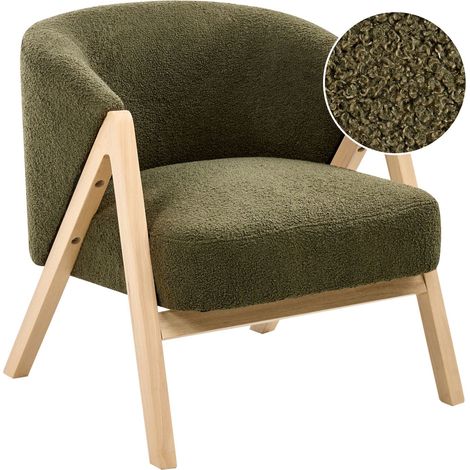 Armchair Dark Green Boucle Fabric Accent Chair Wooden Legs Modern Design Living Room Bedroom SKEI (1/5)