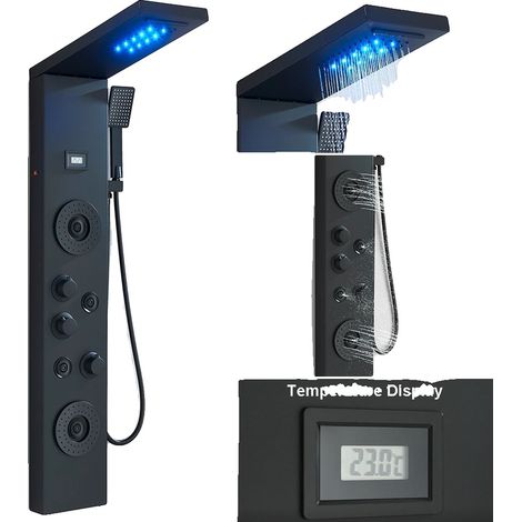 Panneau de Douche, Cascade de Pluie, Éclairage LED, Noir 8049 (1/2)