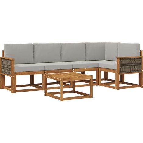 Set di divani da esterno 6 pz Naturale e Grigio Chiaro vidaXL (1/5)