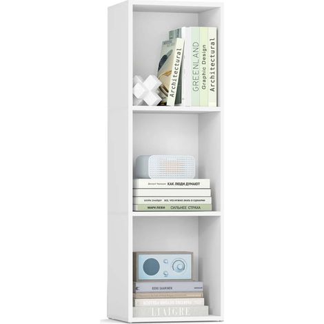 Bibliothèque à 3 niveaux réglables pour salon chambre bureau 40 x 24 x 94 cm en aggloméré blanc (1/2)