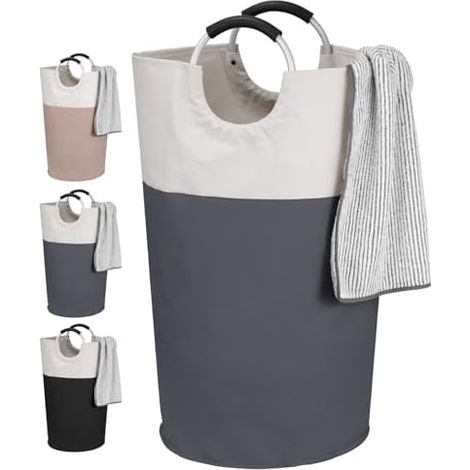 Wäschekorb 95L Faltbar Wäschesammler Wäschetonne Stoff Wäschebox mit Griff, Groß Wäschesortierer Aufbewahrungsbehälter für Flaschen Wäsche Kleidung Decken Kissen, 39x39x79cm (Dunkelgrau)