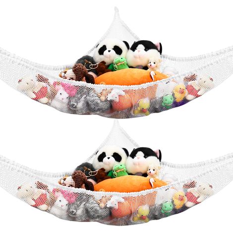 4pcs Filet de Rangement pour Peluches, Hamac d'Angle pour Chambre Enfant, Organisateur à Jouets en Maille, 140x100x100cm, Blanc (1/3)