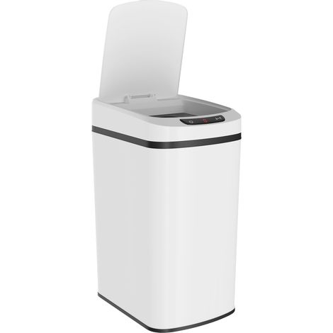Pattumiera Cestino per Rifiuti 28x22x41 cm Contenitore Rimuovibile da 12L Apertura a Infrarossi in Acciaio Inox ABS e PP Bianco (1/5)