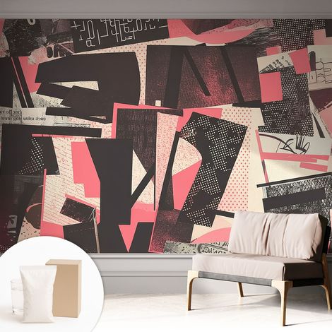 Papier peint intissé mural avec imprimé motifs uniques apparence moderne - Colle incluse gratuite Collage géométrique 312x219 cm (1/5)