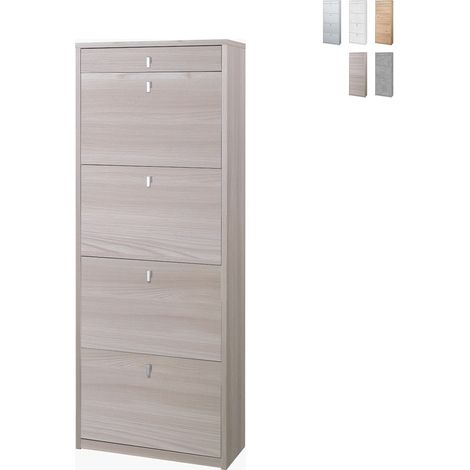 Scarpiera mobile porta scarpe 4 ante a ribalta e 1 cassetto h164 l63 p29 cm colore olmo chiaro sk568k sarmog - Sarmog (1/5)