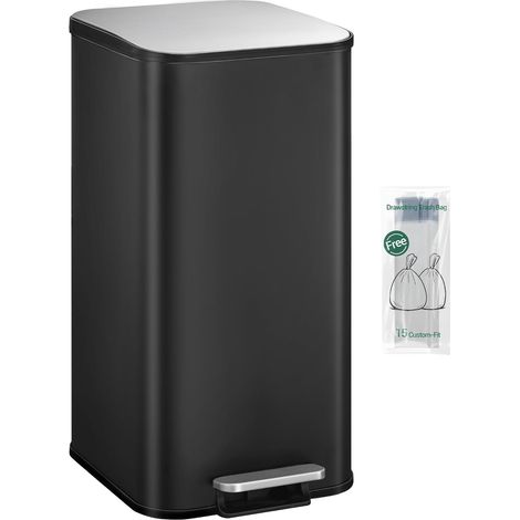 Poubelle de Cuisine 40 L, Poubelle à Pédale en Acier, avec Couvercle à Fermeture en Douceur, Seau Intérieur, avec 15 Sacs Poubelles, Fermeture Douce et Maintien en Ouverture, Noir (1/5)
