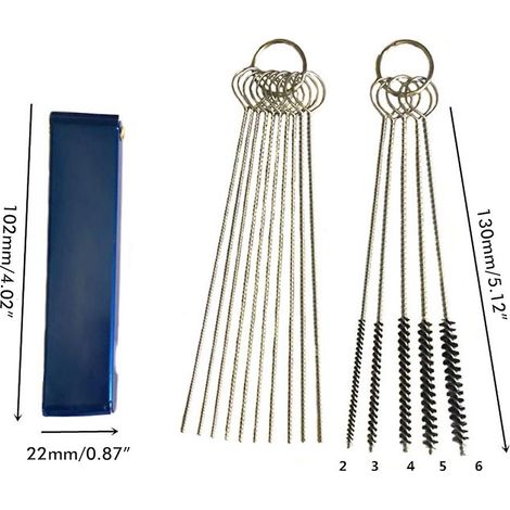 Kit d'outils pour carburateurs : nettoyant pour gicleurs encrassés par la calamine, aiguilles et brosses de nettoyage en acier inoxydable. (1/5)