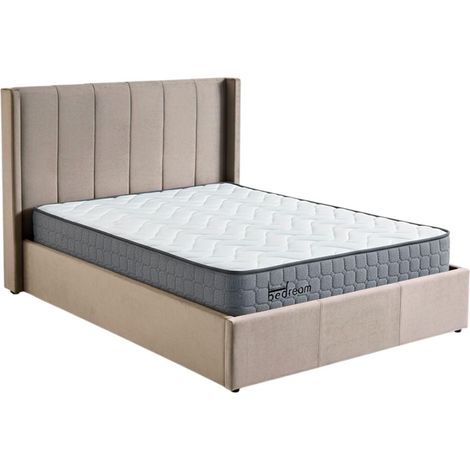 Pack Lit Coffre en Velours & Matelas "Maggie & Goodream" 140x190cm Taupe
