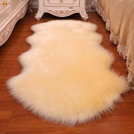 Tapis Longs Poils - Tapis Anti-dérapant En Imitation Laine - Pour Chambre À Coucher Ou Canapé - 40x60 cm - Beige (1/5)