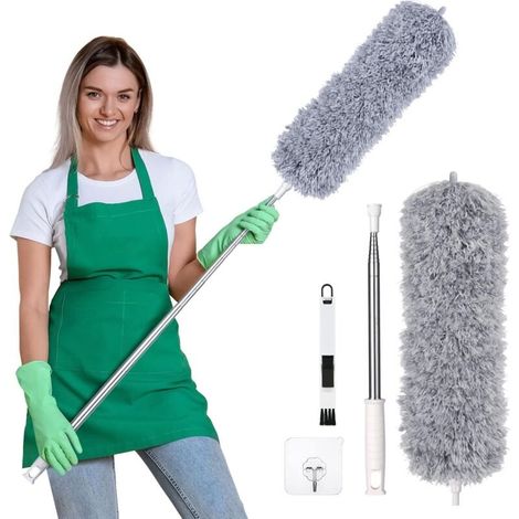 Plumeau Poussière,Plumeau Télescopique,Plumeau Microfibre avec Poignée en Acier Inoxydable,Plumeau Lavable Parfait pour Éliminer la Poussière chez Vous ou dans Votre Voiture，280cm (1/5)