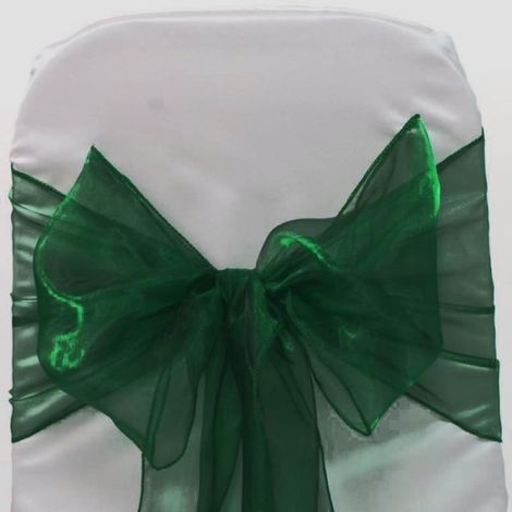 Pack de 100 nœuds de chaise en Organza - Vert chasseur - Décoration d\'anniversaire, mariage, fête. (1/2)