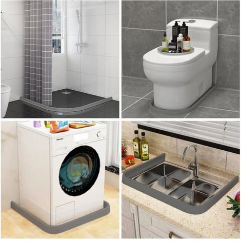 Barrière Douche - Seuil Anti Débordement en Silicone Pliable - Pour Salle De Bain et Cuisine - 2 M - Gris (1/5)