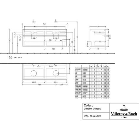 Villeroy & Boch C048B0AH WTUS Collaro C048B0 1400x548x500mm m.