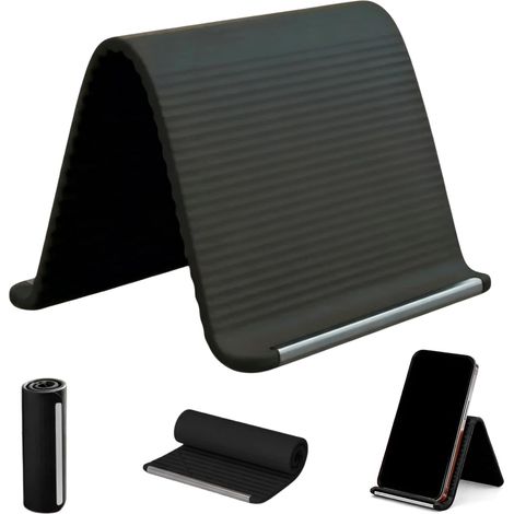 Support Téléphone Portable Pliable en Silicone, Support Flexible Aluminium Silicone, Repose Téléphone Léger en Silicon, Support Pliable en Silicon pour Phone, Réglable, pour Smartphone et Tablette (B) (1/5)