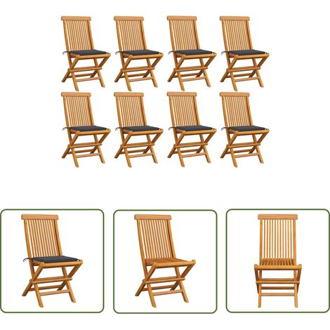 The Living Store Gartenstühle mit Anthrazit Kissen 8 Stk. Massivholz Teak - Teakholzmöbel - Gartenstühle - Klappstühle - Esszimmerstühle - Outdoormöbel (1/5)