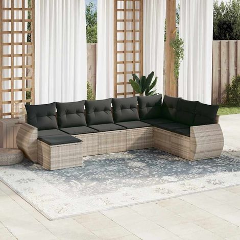 vidaXL Salon de jardin 8 pcs avec coussins gris clair résine tressée (1/5)