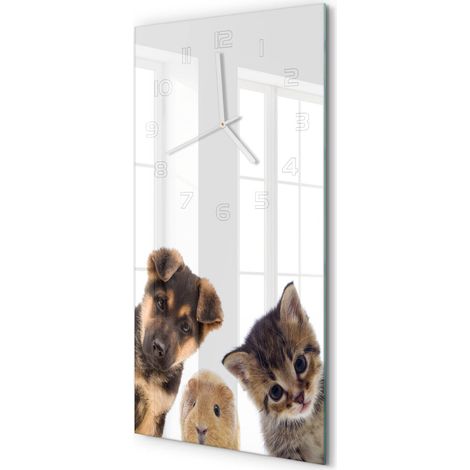Horloge Murale Verticale Accessoire Déco Verre Trempé pour Intérieur Animaux de compagnie 30x60 cm (1/5)