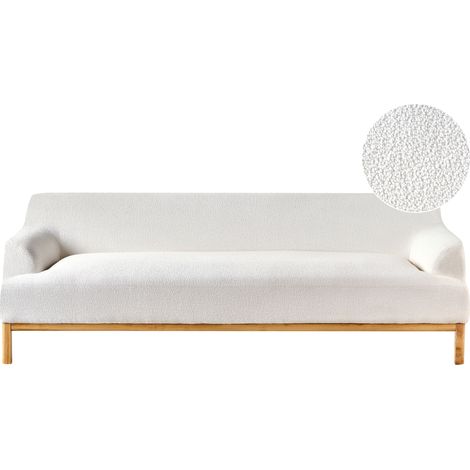 Sofá 3 plazas elegante patas de madera sala de estar tela bouclé blanco crema Sosjo
