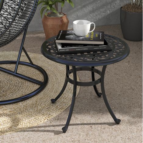 table jardin ronde 60x60 cm aluminium noir HAVRYA (1/3)