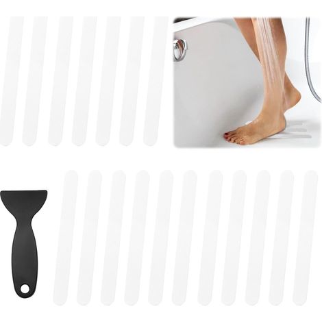 Tiras antideslizantes para baño, aptas para bañeras, suelos de ducha y escaleras, con rascador, blancas (paquete de 24) (1/5)