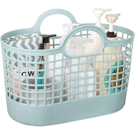 Panier de douche portable, sac de rangement souple en plastique avec poignées, organisateur de drainage, boîte de toilette pour salle de bain, chambre d'étudiant, EssentialBlue (1/5)