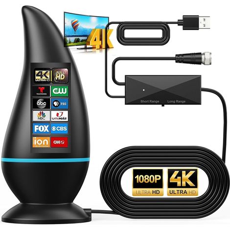 Upgrade Antenne TV, Antenne TV Intérieure Puissante TNT HD,Antenne intérieure HDTV pour TV Longue portée et réception à 360° amplificateur de Signal de Support amélioré pour Les chaînes locales HD 4K (1/4)