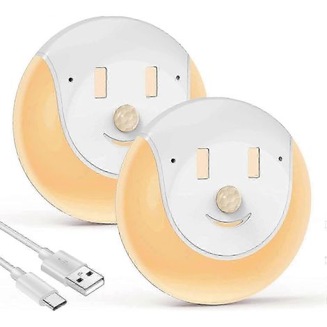 [RM]Veilleuse LED avec détecteur de mouvement - Rechargeable par USB - 3 modes (Marche/Arrêt/Auto) - Lampe [2 pièces] Nouveau modèle 5-5-5 (1/5)