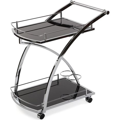 Chariot desserte la Cuisine, Le Salon ou la Salle à Manger, Chariot Rangement, Dimensions (H x l x L) 73 x 46 x 66 cm, Verre et métal, Couleur: Noir (1/5)