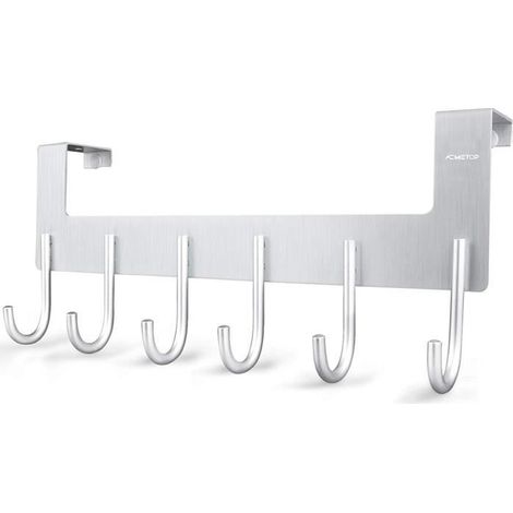 Wandgarderobe, Eingangsbereich-Möbel, 6 Haken, Türhänger, Hängeaufbewahrung für Hüte, Handtücher, Kleidung und Taschen, Silber (1/4)