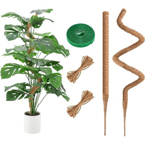 4 Pack Monstera Tuteur 100cm en Coco, Flexible en Mousse avec Accessoires, Fibre de Coco pour Plantes Grimpantes Indoor