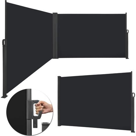 AUFUN Store latéral extensible de 180 x 600 cm, double parasol en polyester, brise-vent pour balcon, terrasse et jardin, anthracite (1/5)