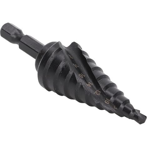 Foret étagé HSS à rainure hélicoïdale, alésoir à trou de pagode, tige hexagonale, pour métal, noir, 10 étapes (4-22 mm)