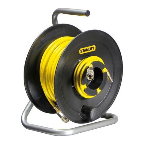 Stanley Druckluftschlauchaufroller 20 m, gelbes PVC, Schnellkupplungen, max. 18 bar, ABS-Gehäuse, 12 mm Luftschlauch, für Kompressor und Druckluftwerkzeuge, für Werkstatt und Garage