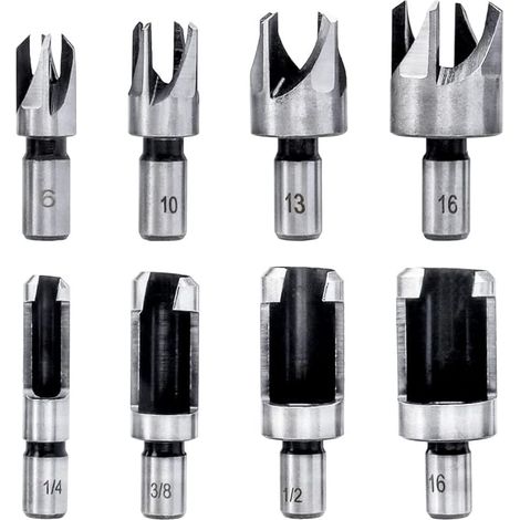 8 Pièces Fraises à Bouchonner Bois Mèche de Bouchon Bois en Acier au Carbone Foret à Griffe Outil de Coupe Wood Plug Cutter Drill Bits 6mm/10mm/13mm/16mm