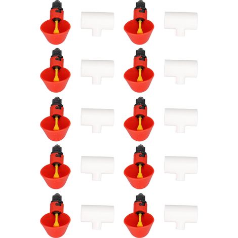 Abreuvoir automatique rouge pour poulet, 10 pièces, distributeur d'eau facile à installer, hygiénique et polyvalent, pour canard et oie (1/5)