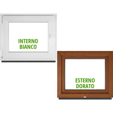 Finestra PVC BauPlaza 70 x 40 cm (LxH) Oscillo-Battente Apertura Sinistra – Rovere Dorato Esterno / Bianco Interno – Doppio Vetro (1/5)