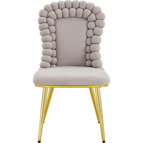 ELVMI Lot de 2 Chaises de Salle à Manger à Dossier Haut Perlé pour Salle à Manger et Salon, Velours et Métal, Gris Clair (1/5)