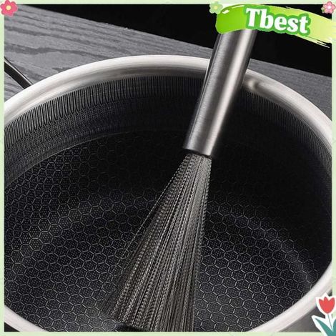 Tbest Brosse à casseroles en acier inoxydable Brosse en Pot en Acier Inoxydable, Pinceau en Pot, épurateur de droguerie brosse (1/5)