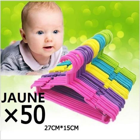 JAUNE Lot de 50 cintres pour bébé et enfant en plastique sur crochet pour fille ou garçon 27x15 cm (1/4)