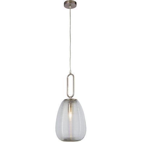 Searchlight Elixir 1 Light Ribbed Glass Anhänger, Klarglas, Satin Nickel