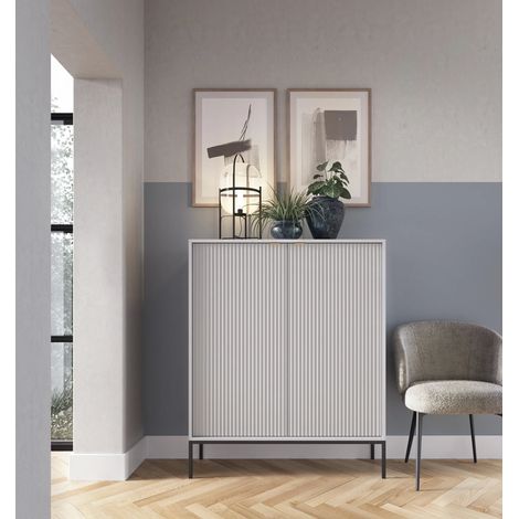 AX LIVING Modern Kommode Eternas K104 mit Lamellenfront 104 cm Grau