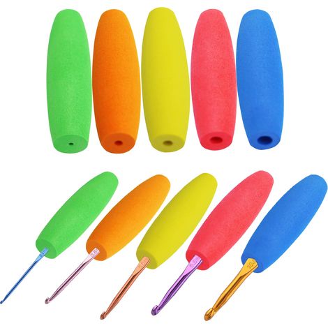 Set aus 5 Haken mit ergonomischen Griffen in verschiedenen Größen, geeignet für Haken von 2 mm bis 10 mm.