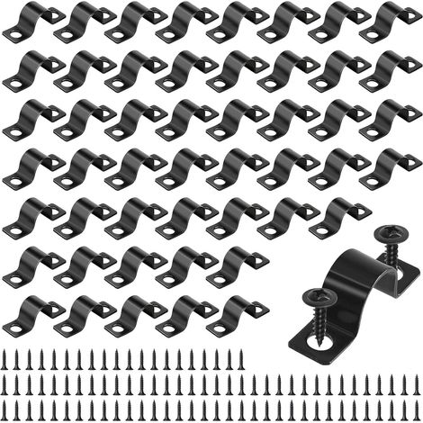 50 Pieces Colliers de Câble Noirs, Colliers en U à Deux Trous en Acier Inoxydable pour Fixer des Tubes ou des Câbles (Ø 6 mm)