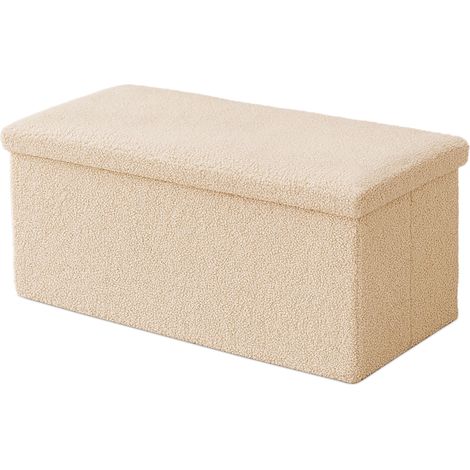 Relaxdays Sitzbank, Stauraum, Teddystoff, faltbar, gepolstert, Flur, Schlafzimmer, HBT: 38x76x38 cm, Sitztruhe, beige