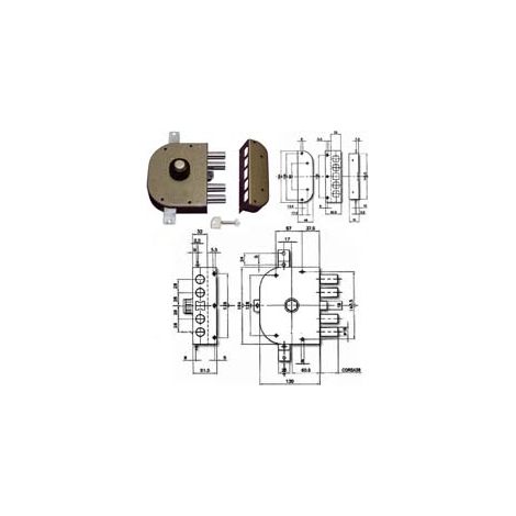 SERRATURA TRIPLICE DA APPLICARE CON POMOLO E SCROCCO A POMPA 3250P  mm.60 DX (3250P02)    CR