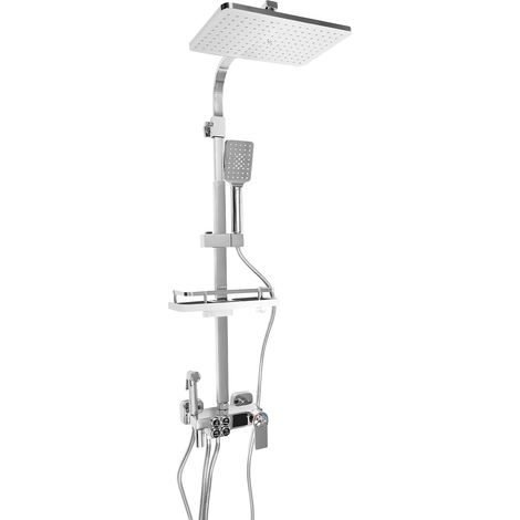 Duschsäule, Regendusche 29x19 cm mit Thermostatarmatur, LCD-Duschset, Silber, multifunktionales Duschsystem, höhenverstellbares Duschset 73-116 cm (Silber) (1/5)