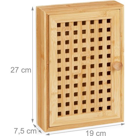 Armario para llaves de pared diseño natural 8 ganchos almacenamiento eficaz 40 x 30 x 15 cm de bambú natural 130015047 (1/4)