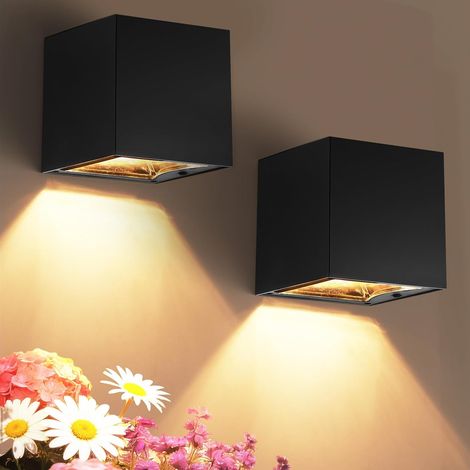 Lampe Solaire Exterieur Murale, 2Pack Lampe Murale Solaire de Jardin avec Blanc Chaud et Blanc Froid,Applique Murale Étanche IP65 Lampes Solaires Lampe de Clôture pour Clôture Patio Jardin Terrasse (1/5)